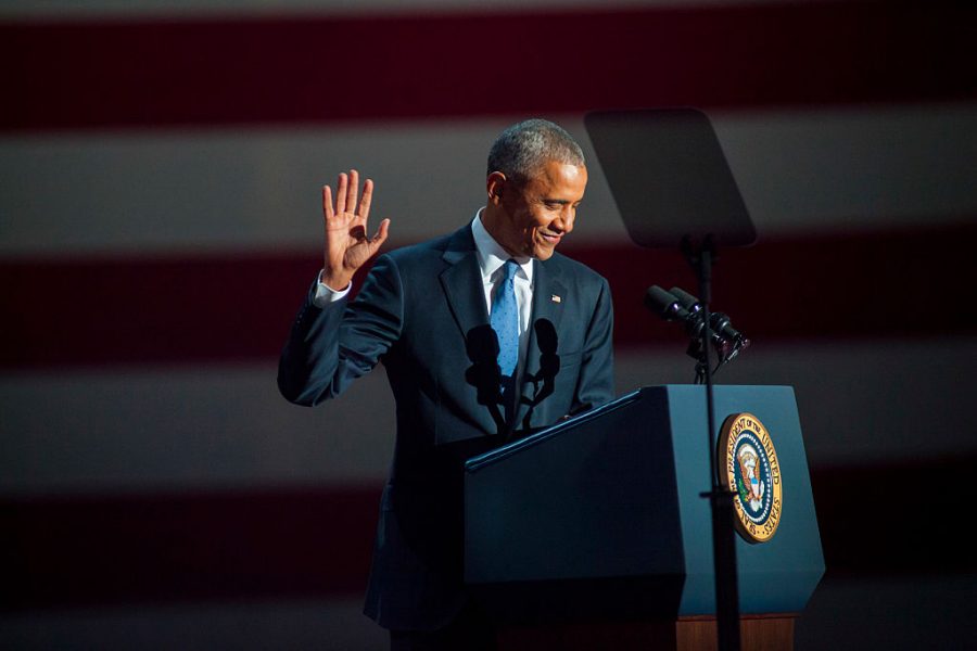Barack+Obama+waves+to+the+crowds+in+Chicago%2C+just+minutes+before+giving+his+farewell+address.+