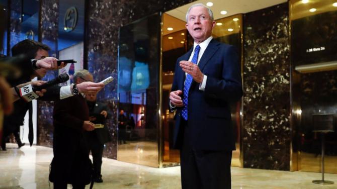 Jeff Sessions (R-AL) visits Trump tower in December to meet with the president-elect. Trump has said he will appoint Sessions as attorney general despite Session’s past controversial remarks.