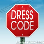 A stop sign reading dress code. 
