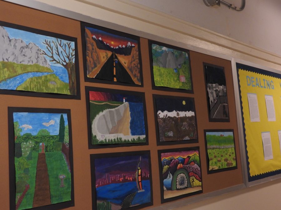 Art students’ paintings decorate 5th floor halls of the iSchool. 
