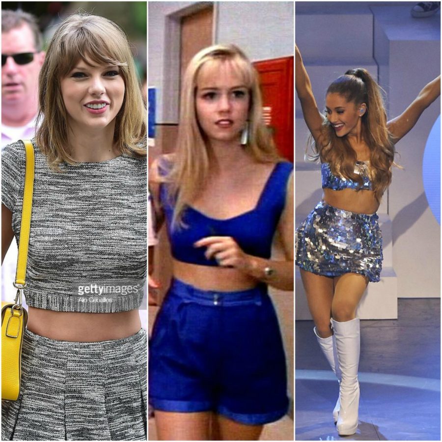 Taylor+Swift+and+Ariana+Grande+are+known+for+their+love+of+two-piece+outfits%3B+Beverly+Hills+90210%2C+a+TV+show+from+the+90s+also+took+on+this+trend+back+in+the+day.+