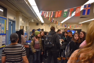 Students milling around the cafeteria during the Multicultural festival.
