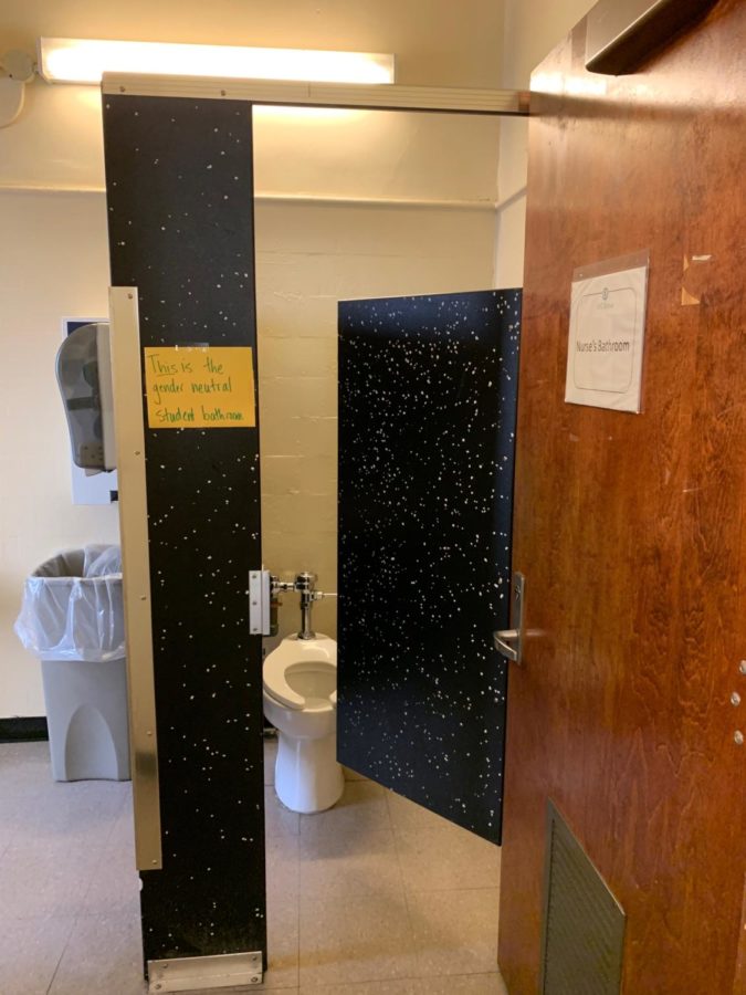 The gender neutral bathroom, located on the 5th floor near the nurses office. 